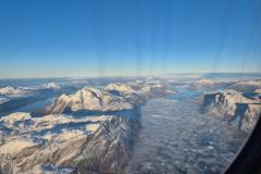 Nuuk fjorden fra Danmarksflyveren - vinter og sol. Meget is fra Isfjorden