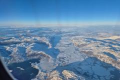 Nuuk fjorden fra Danmarksflyveren - vinter og sol. Meget is fra Isfjorden