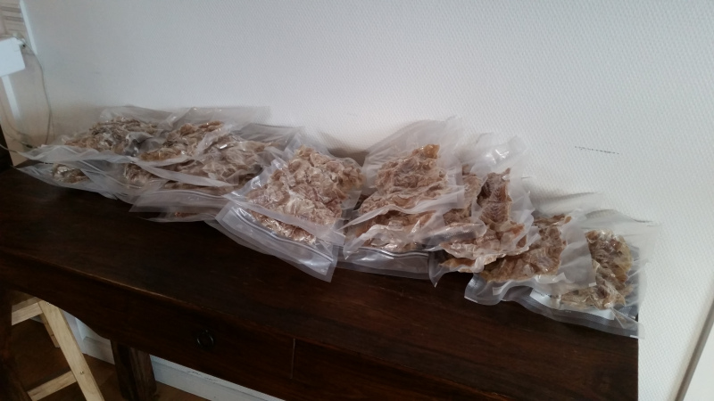 Slutproduktet af ca. 25 kg filet - 5-6 kg rent tørfisk