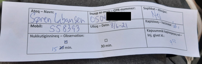 Søren Labansen Vacinationsseddel Corona Moderna